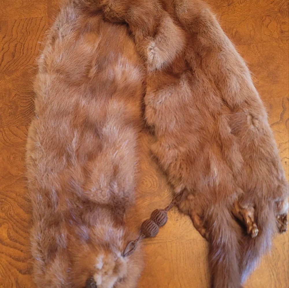Vintage Stone Martin Fur Head Tail Collar Shawl Shrug Wrap